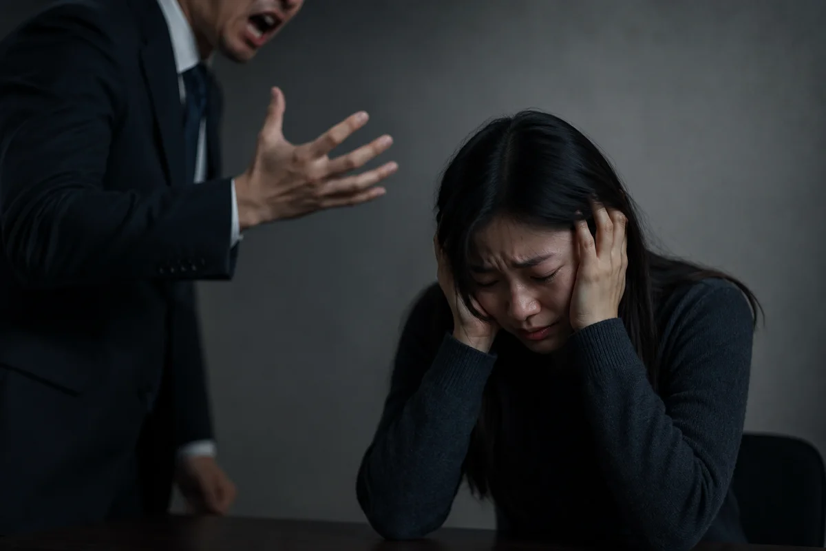 남양주 위자료 청구 심리적 손해|남성의 폭언과 위협에 괴로워하는 여성의 모습